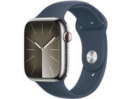 Смарт часовници Apple Watch S9 Cellular 45mm Silver Stainless Steel Case w Storm Blue Sport Band - M/L