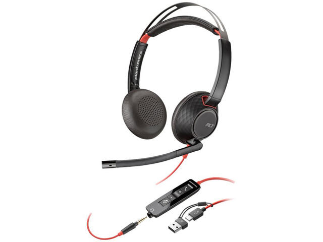 Слушалки HP  Poly Blackwire 5220 стерео USB-C слушалки + 3,5 мм аудио жак + USB-C/A адаптер (8X231AA)